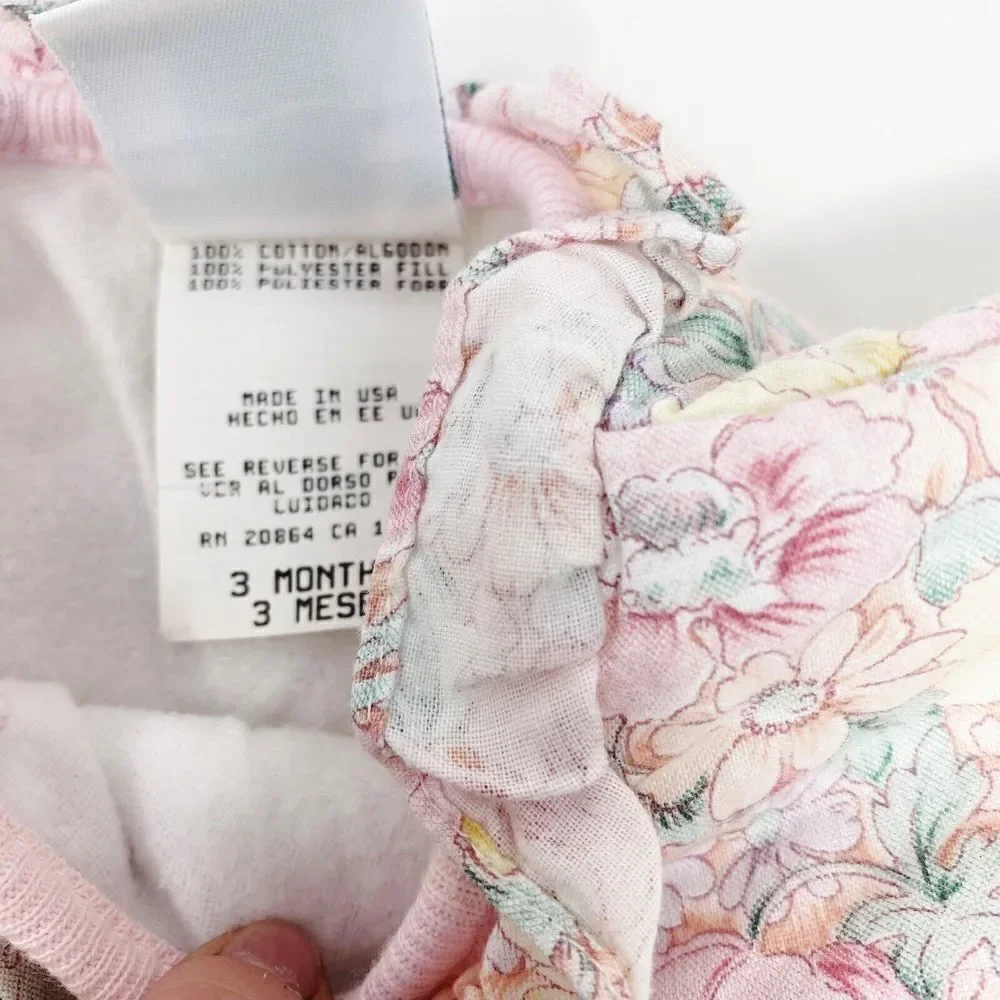 Vintage Little Me Bunny Pastel Romper Hat Baby‎ 3 Months Pink Floral One Piece